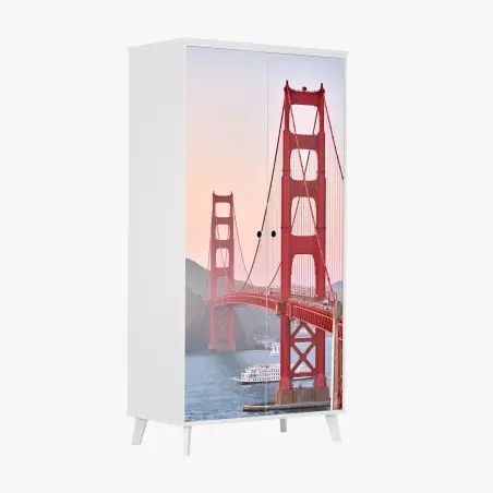 Sticker pour armoire vue emblématique du Golden Gate au coucher de soleil – Wallnifity®
