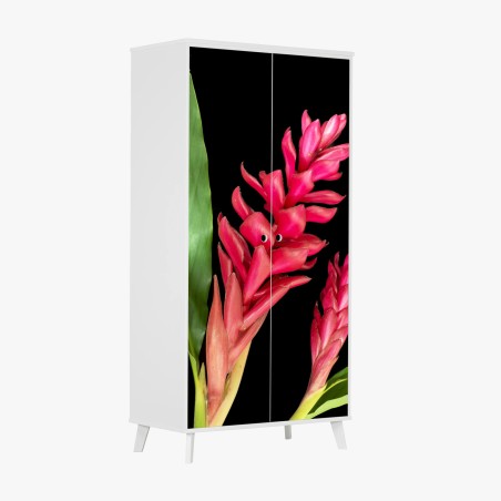Sticker pour armoire éclat tropical gingembre torchère rouge sur fond noir – Wallnifity®