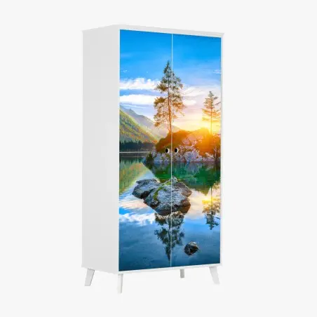 Sticker pour armoire coucher de soleil automnal sur le lac Hintersee, Alpes de Bavière – Wallnifity®
