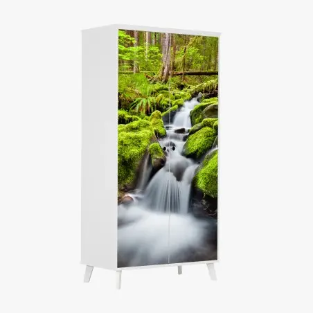 Sticker pour armoire cascade sereine de Sol Duc dans la forêt d'Olympic – Wallnifity®