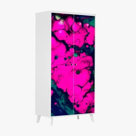 Sticker pour armoire abstraction néon fuchsia et turquoise – Wallnifity®