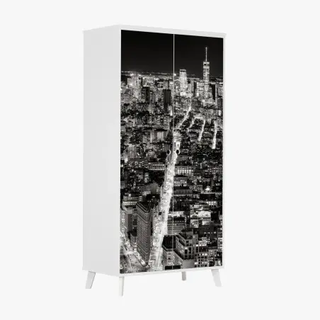 Sticker pour armoire vue nocturne de New York en noir et blanc – Wallnifity®