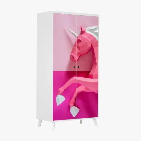 Sticker pour armoire licorne géométrique rose sur fond pastel – Wallnifity®