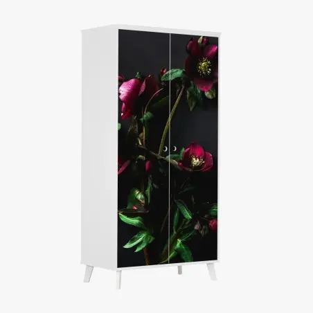 Sticker pour armoire couronne florale bordeaux sur fond noir – Wallnifity®