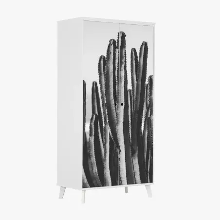 Sticker pour armoire cactus minimaliste en noir et blanc pour décoration murale – Wallnifity®