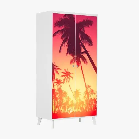 Sticker pour armoire silhouettes de palmiers au coucher de soleil tropical – Wallnifity®