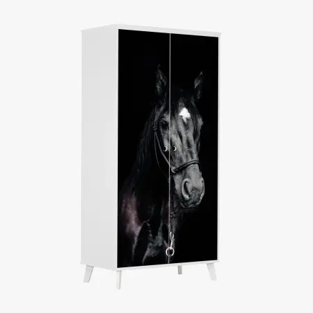 Sticker pour armoire portrait intime d'un cheval noir à l'étoile – Wallnifity®