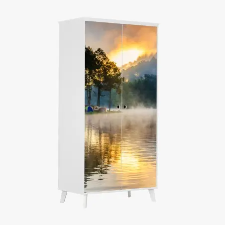 Sticker pour armoire aube brumeuse au lac de Pang Oung, Mae Hong Son – Wallnifity®