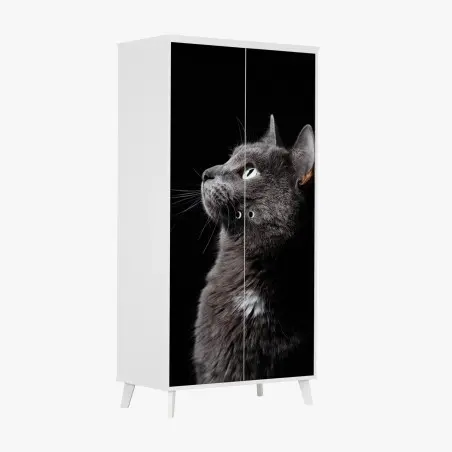 Sticker pour armoire profil élégant du chat gris aux yeux verts – Wallnifity®