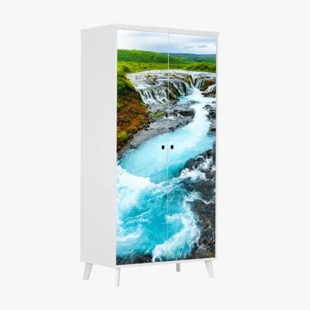 Sticker pour armoire cascade turquoise de Bruarfoss en Islande – Wallnifity®