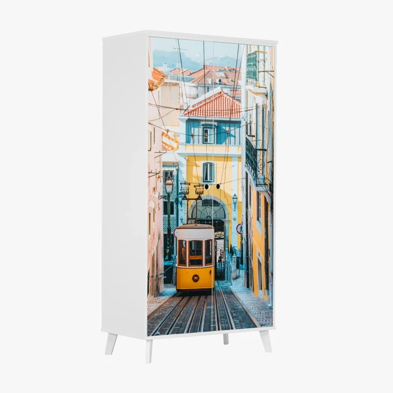 Sticker pour armoire vue colorée de l'Elevador da Bica, Lisbonne – Wallnifity® Sticker pour armoire vue colorée de l'Elevador da Bica, Lisbonne – Wallnifity®