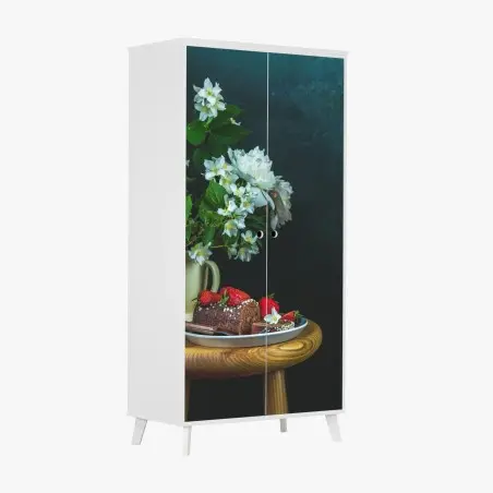 Sticker pour armoire nature morte gourmande aux fraises et pivoines – Wallnifity®