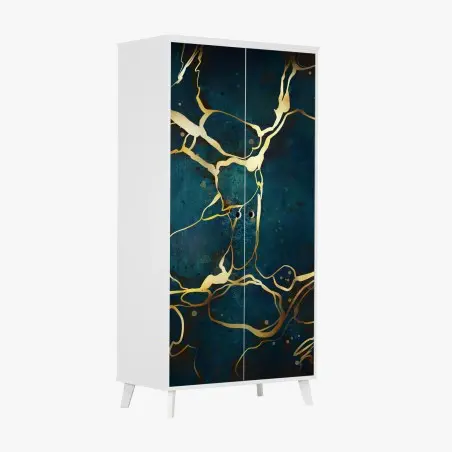 Sticker pour armoire élégance marbrée bleu et or – Wallnifity®