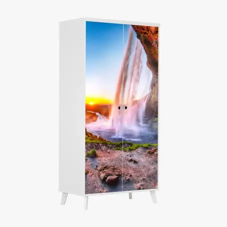 Sticker pour armoire cascade de Seljalandsfoss au coucher de soleil – Wallnifity®