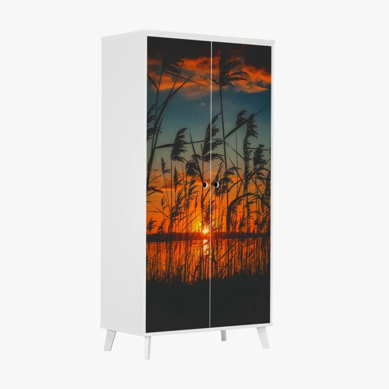 Sticker pour armoire silhouettes de roseaux au coucher de soleil – Wallnifity®