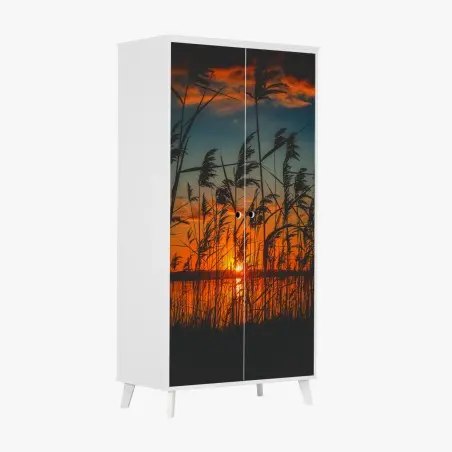 Sticker pour armoire silhouettes de roseaux au coucher de soleil – Wallnifity®