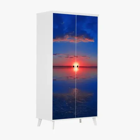 Sticker pour armoire crépuscule rouge sur le lac – Wallnifity®