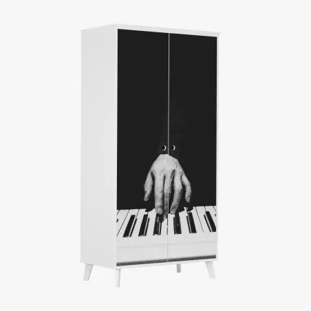 Sticker pour armoire mains au piano en noir et blanc – Wallnifity®