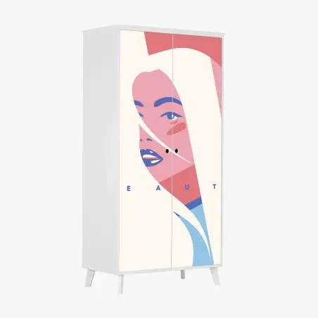 Sticker pour armoire portrait pop minimaliste aux tons pastel – Wallnifity®
