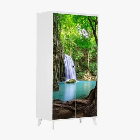 Sticker pour armoire cascade d'Erawan, Thaïlande : oasis turquoise – Wallnifity®