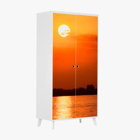 Sticker pour armoire coucher de soleil rougeoyant sur le lac – Wallnifity®