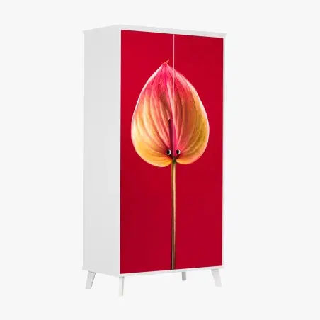 Sticker pour armoire anthurium en gros plan sur fond rouge – Wallnifity®