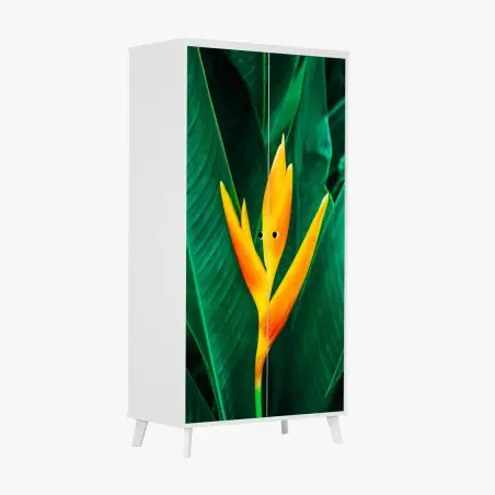 Sticker pour armoire fleur tropicale orange sur feuillage vert – Wallnifity®