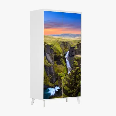Sticker pour armoire paysage de Fjadrargljufur au coucher de soleil en Islande – Wallnifity®