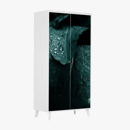Sticker pour armoire feuilles perlées de rosée – Wallnifity®