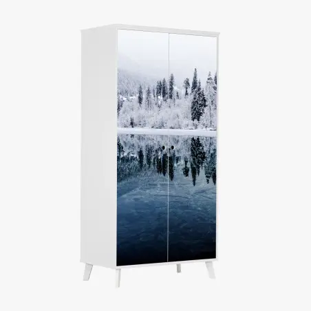Sticker pour armoire reflet hivernal sur lac – Wallnifity®