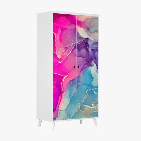 Sticker pour armoire éclats marbrés fuchsia et turquoise – Wallnifity®