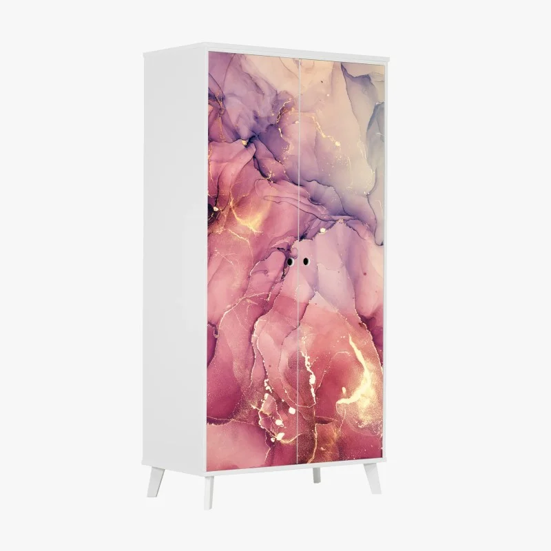 Sticker pour armoire abstraction marbrée rosée aux reflets dorés – Wallnifity®