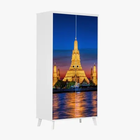 Sticker pour armoire coucher de soleil sur le temple Wat Arun à Bangkok – Wallnifity®