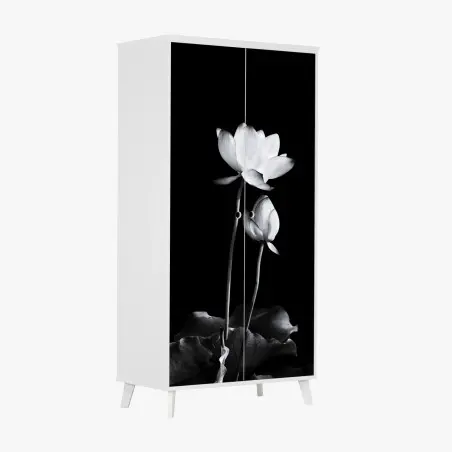 Sticker pour armoire lotus minimaliste en noir et blanc – Wallnifity®