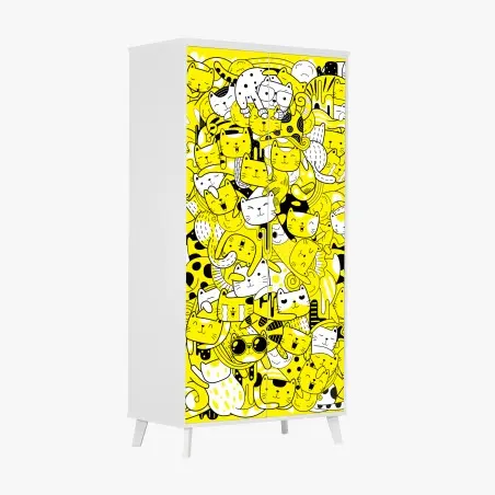 Sticker pour armoire jungle de chats en jaune et noir – Wallnifity®