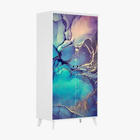 Sticker pour armoire abstraction aquatique aux reflets dorés – Wallnifity®