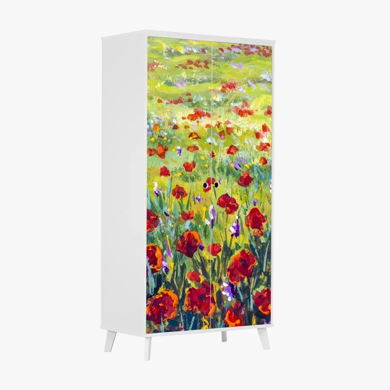 Sticker pour armoire champ de coquelicots style Monet – Wallnifity®