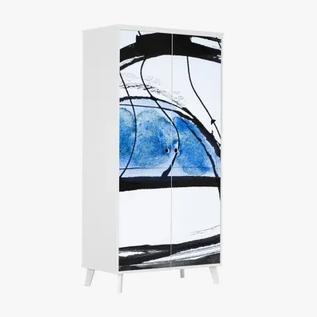 Sticker pour armoire abstraction bleue en aquarelle et encre – Wallnifity®