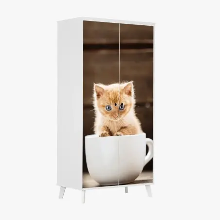 Sticker pour armoire chaton roux dans une tasse – Wallnifity®