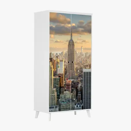 Sticker pour armoire coucher de soleil sur New York, vue sur l'Empire State – Wallnifity®