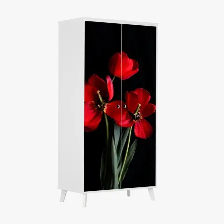 Sticker pour armoire bouquet de tulipes rouges sur fond noir – Wallnifity®