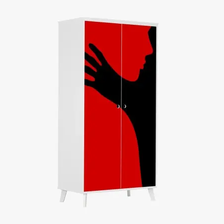 Sticker pour armoire silhouette romantique en contraste noir et rouge – Wallnifity®