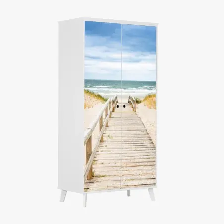 Sticker pour armoire passerelle en bois vers la plage à Sylt – Wallnifity®