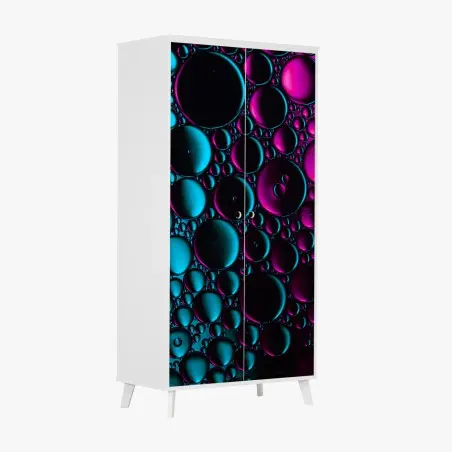 Sticker pour armoire composition abstraite de bulles cyan et magenta – Wallnifity®