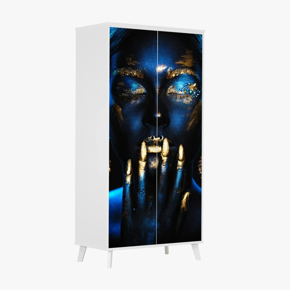 Sticker pour armoire portrait mystique en or et bleu – Wallnifity® Sticker pour armoire portrait mystique en or et bleu – Wallnifity®