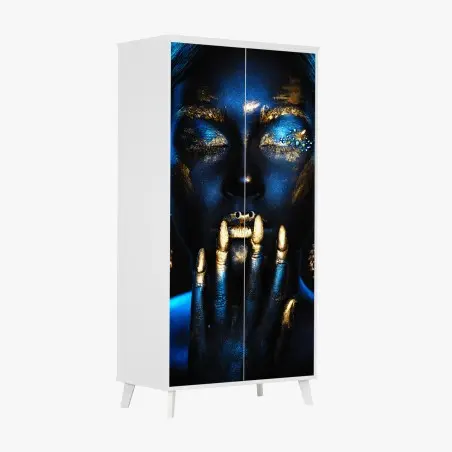 Sticker pour armoire portrait mystique en or et bleu – Wallnifity®