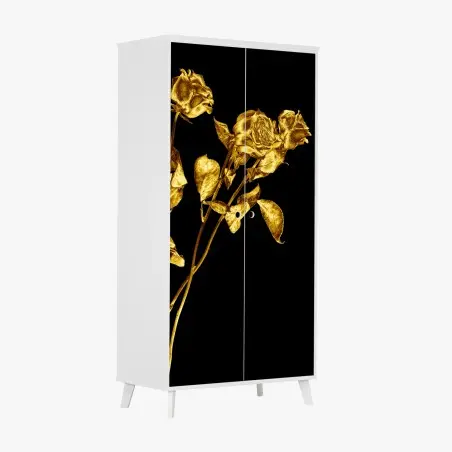 Sticker pour armoire bouquet de roses dorées sur fond noir – Wallnifity®