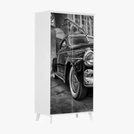 Sticker pour armoire voiture classique rétro en noir et blanc – Wallnifity®
