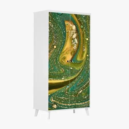 Sticker pour armoire marbrure irisée vert et or – Wallnifity®