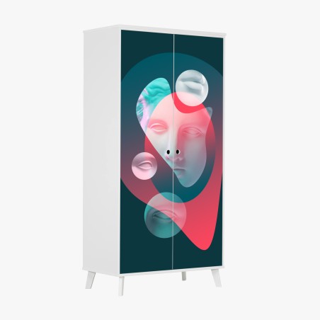 Sticker pour armoire visage surréaliste néon en pastels – Wallnifity®
